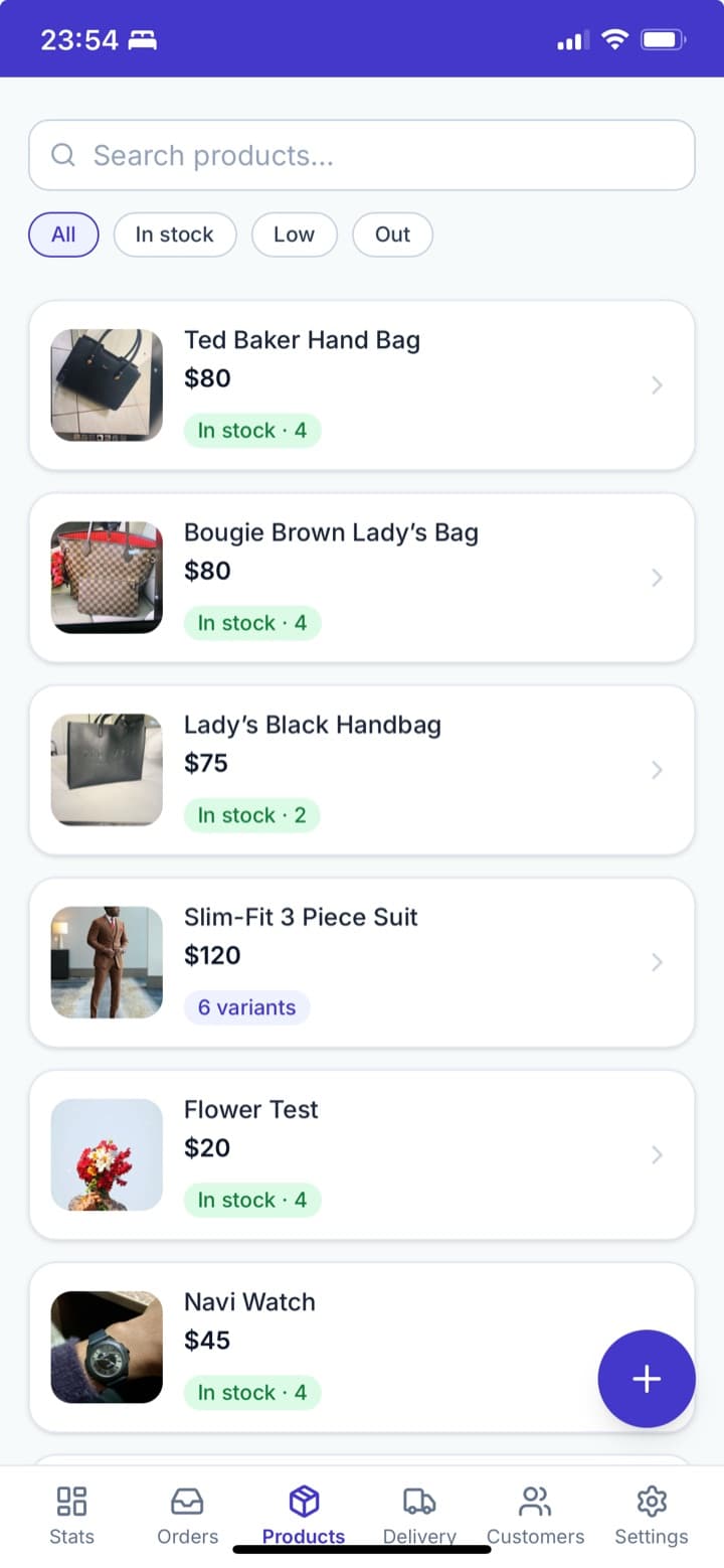 urAfro merchant app — list products, prices and stock from your phone